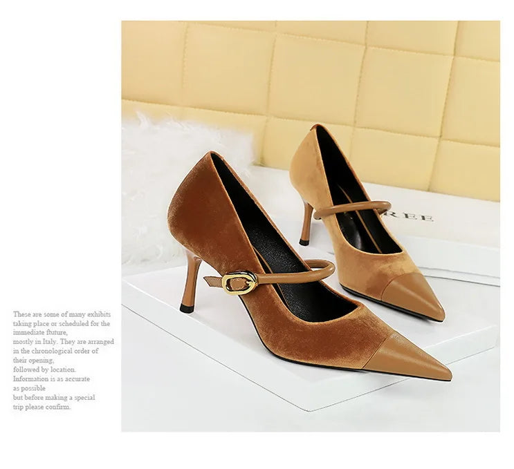 Suede Buckle Design Pumps - Pointed Toe Stilettos Available in 7cm and 10cm Heights