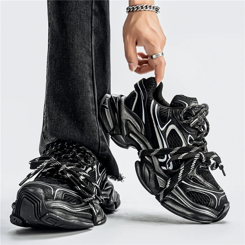 Men's Platform Sneakers - Double Lace Skateboard Running Shoes