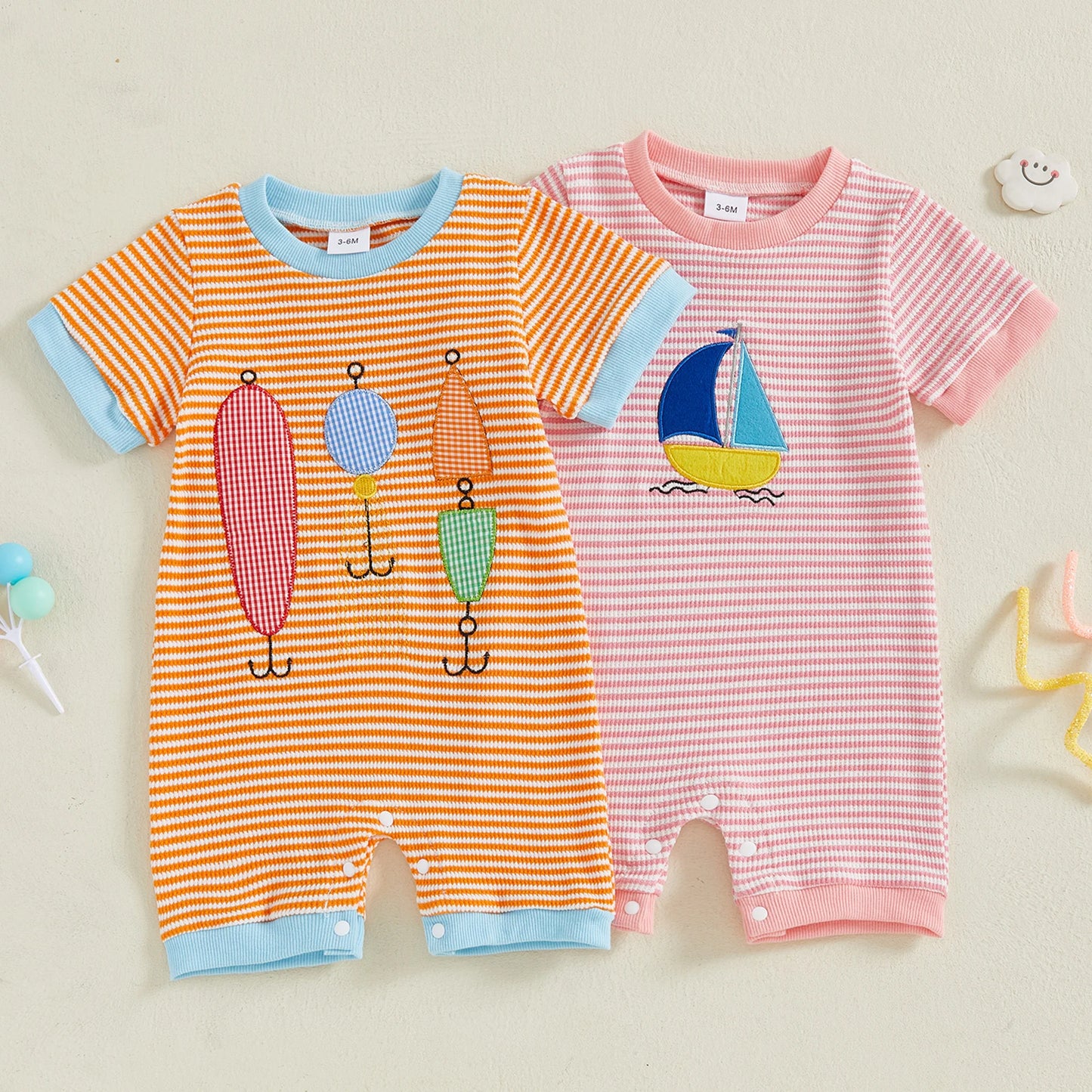Baby Boys Girls Jumpsuits Short Sleeve Crew Neck  Embroidery Rompers Newborn Playsuit