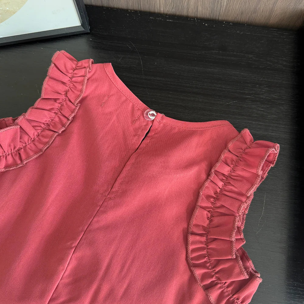 Girl's Clothes Summer Red Sleeveless Casual Dress
