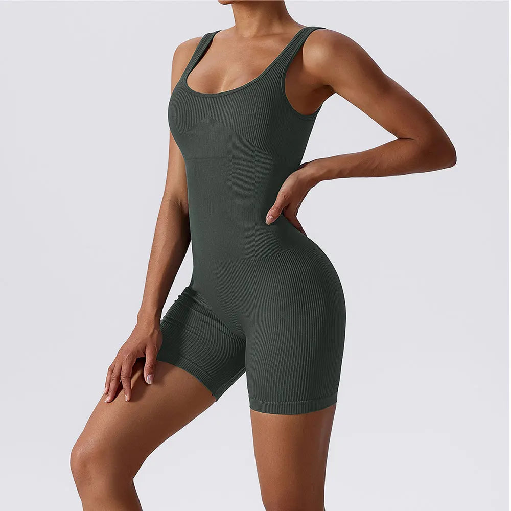 Seamless One-Piece Short Yoga Clothes Sportswear - Women's Gym Push Up Workout Fitness Sports Bodysuit Yoga Suit