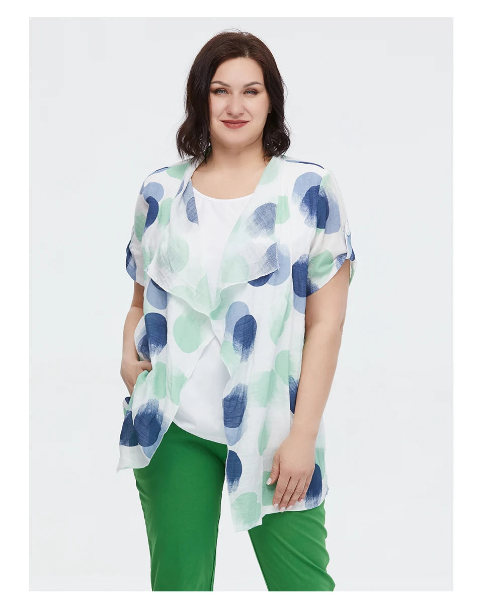 Women's Oversized Fake Two-Piece Print Shirt Blouse