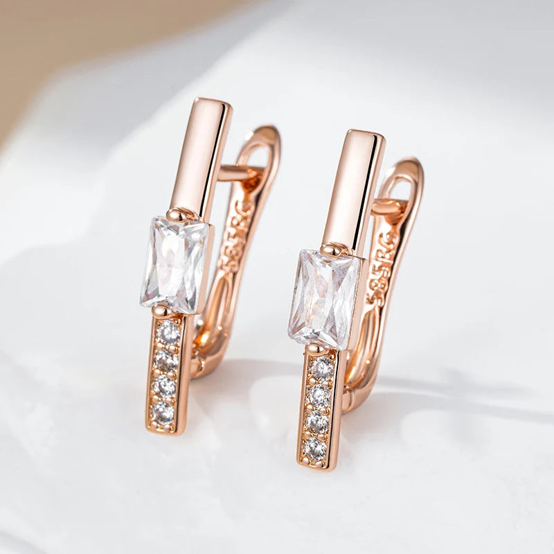 585 Rose Gold Colour Drop Earrings for Women  Square Natural Zircon