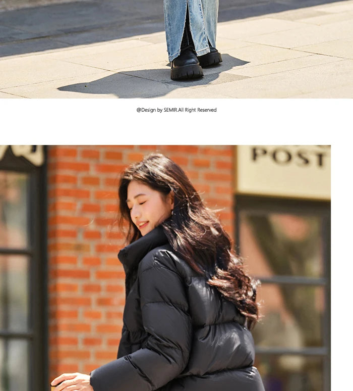 Down Jacket Women Three-Proof Solid Color Stand-Up Collar Loose Simple Winter Versatile Goose Warm