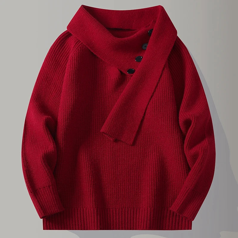 Men's Autumn V-Neck Knit Sweater - Solid Colour Casual Pullover