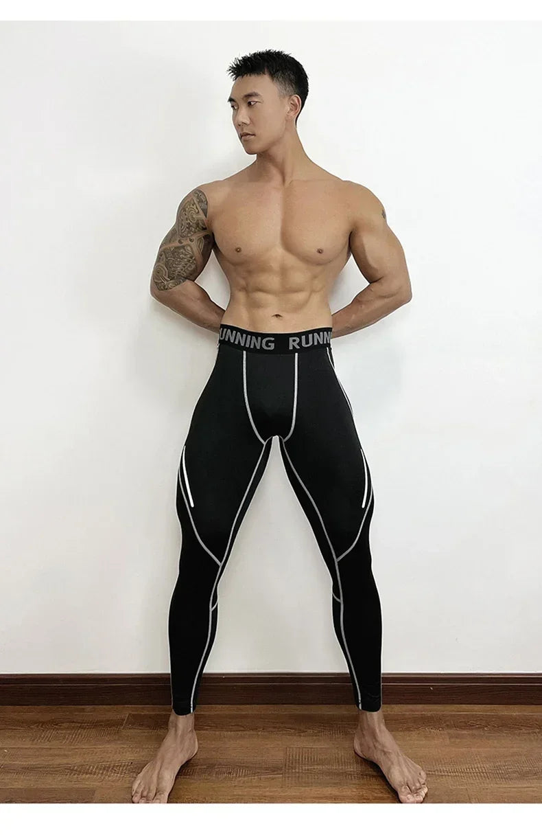 Men's Gym Compression Pants Quick Dry Reflector Sportswear Running Tights Fitness Training Sport Leggings