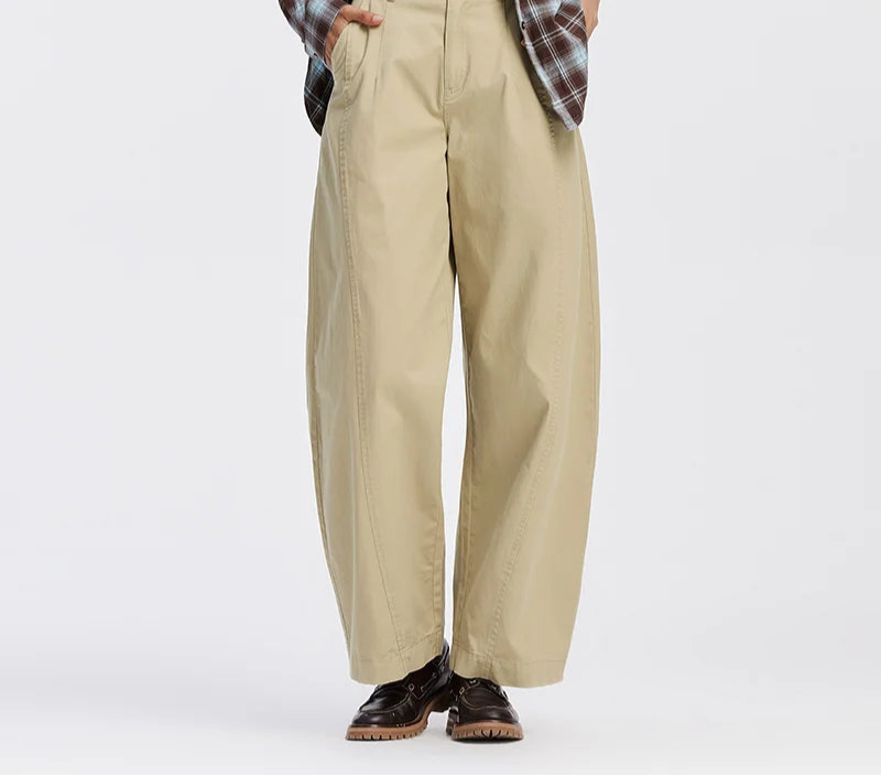 Women's Distressed Loose Trousers - Brushed Split Curved Hem Casual Autumn Pants