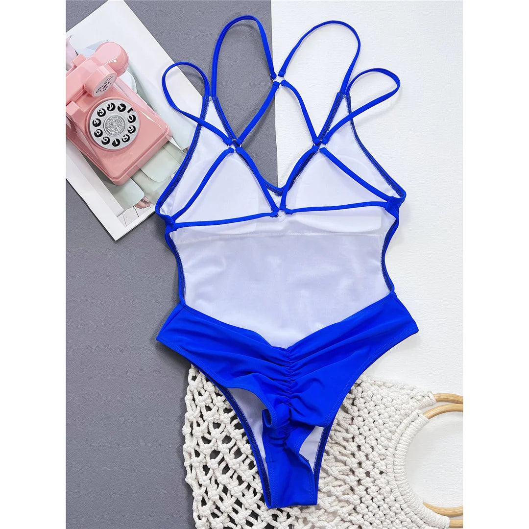 Leopard V Neck Backless High Leg Swimsuit