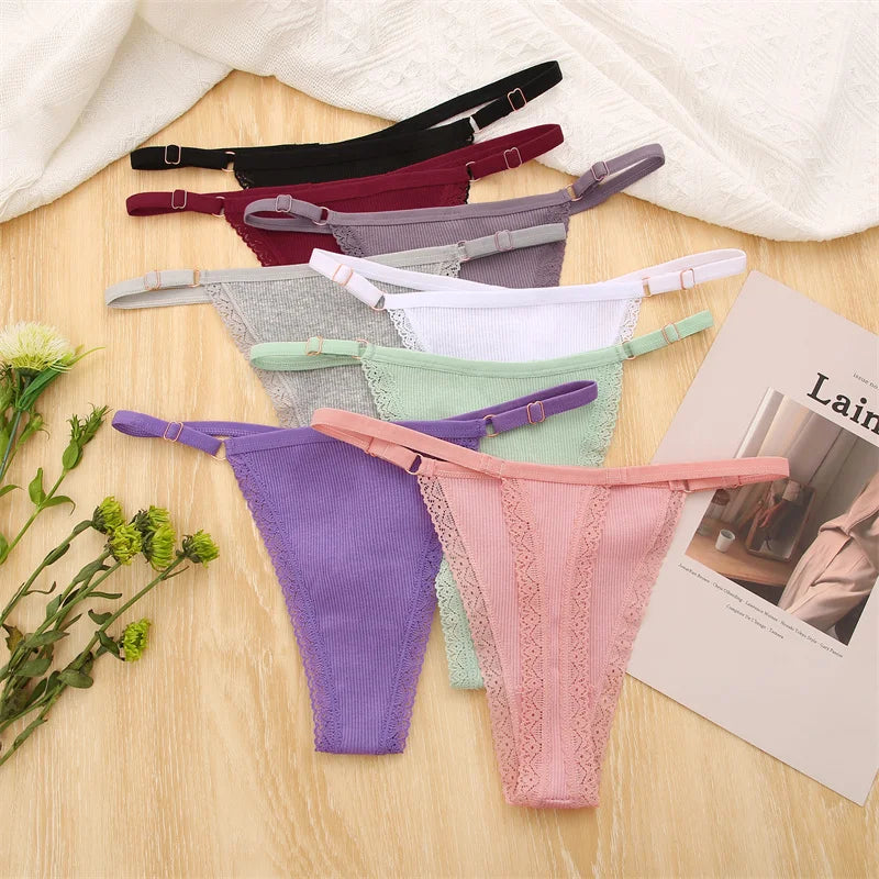Women's Cotton Thongs 4-Piece Set - Adjustable Waistband Low-Rise Underwear
