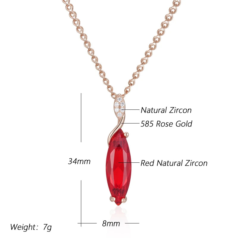 Women's  Oval Grey Crystal Pendant Necklace 585 Rose Gold Color With Natural Zircon