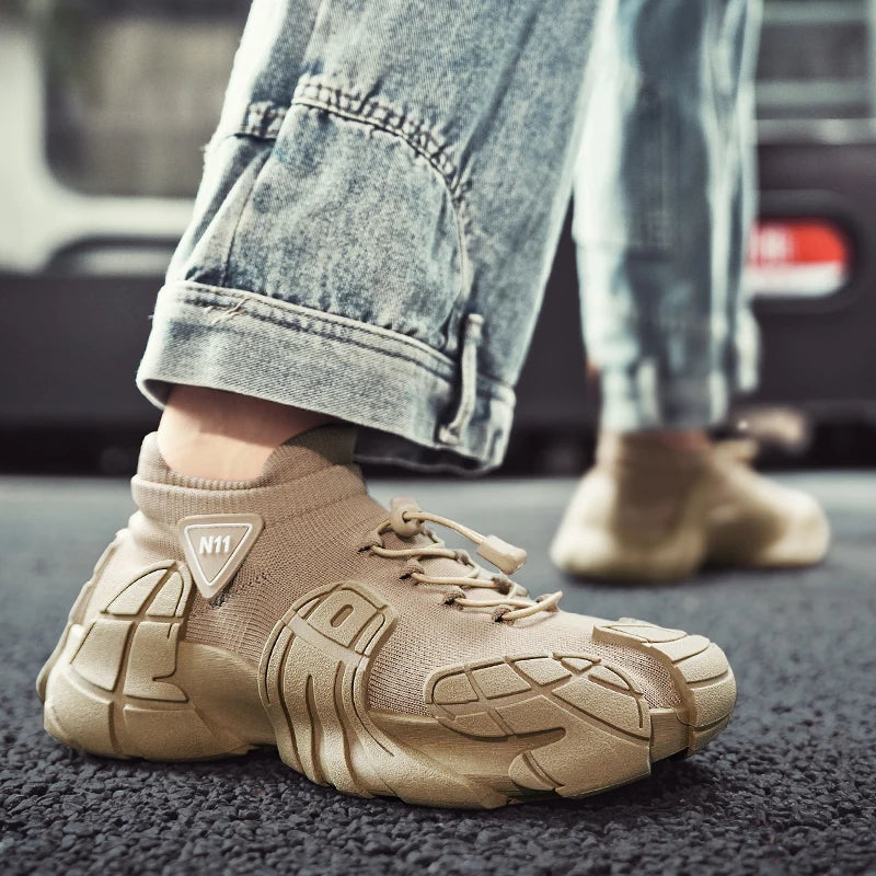 Men's Sports  Mesh Running Sneakers Slip On Comfortable High Top Lace Up Sneakers