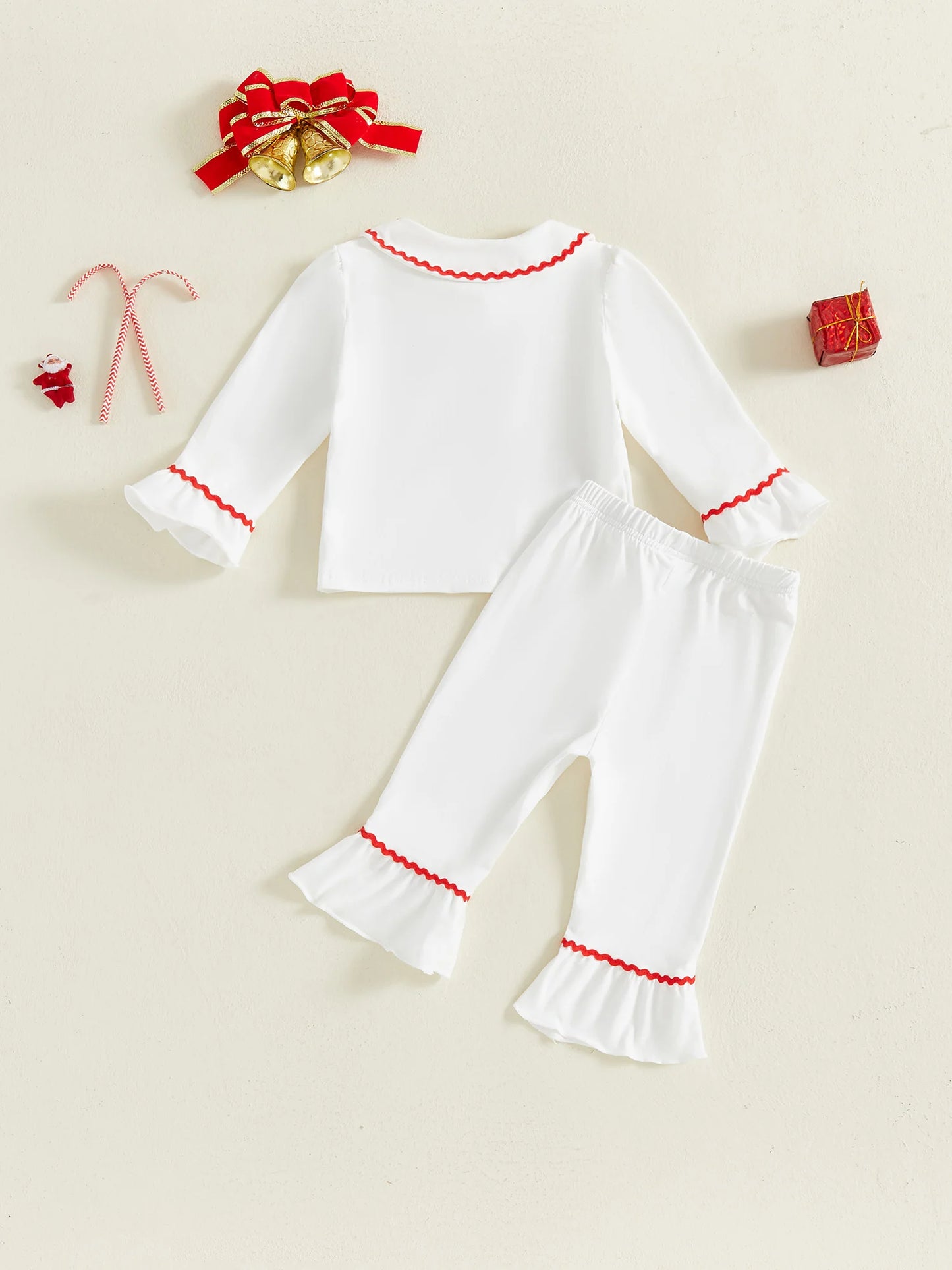 Toddler Girls Christmas Pajamas Set - Candy Cane Long Sleeve Top & Elastic Waist Pants (0-4Y)