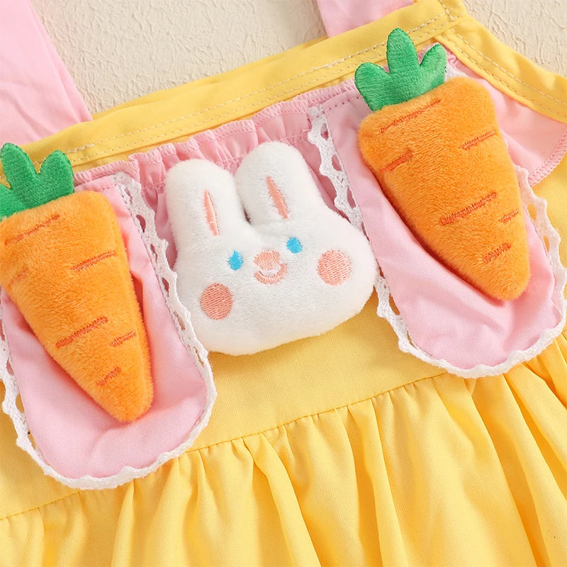 0-18M Lovely Baby Girls Boys Easter Romper Dress Sleeveless Rabbit Carrot Contrast Colour Patchwork Jumpsuits