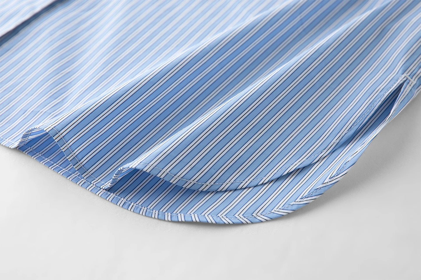 Plus Size Striped Shirt & Skirt Set with Wooden Collar Detail