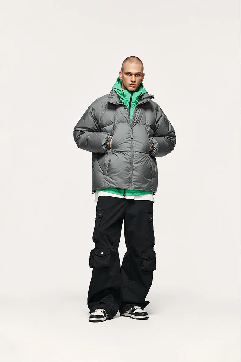 Minimalist Down Jacket Unisex - 90% Down Fill High Collar Winter Outerwear