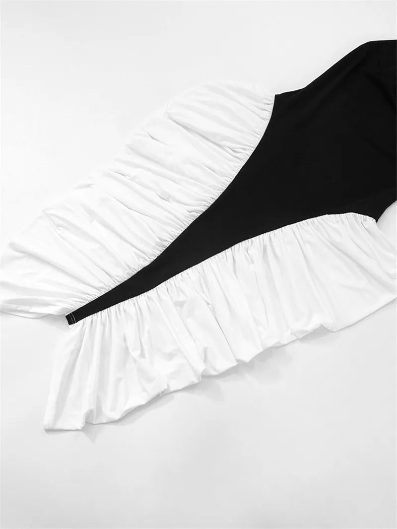 Women's Patchwork Halter Backless Midi  Contrast Color Sleeveless Pleated Long Dress