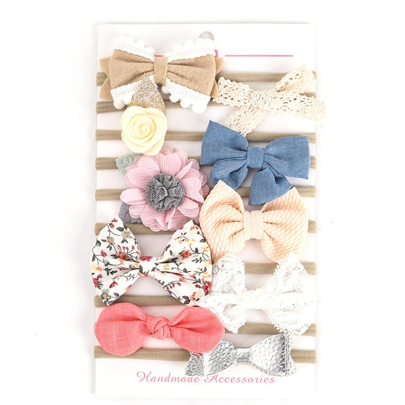 10 Colours Toddler Baby Girl Princess Headbands and Hair Bows 10pcs/Sets Stretchy Nylon Hairbands