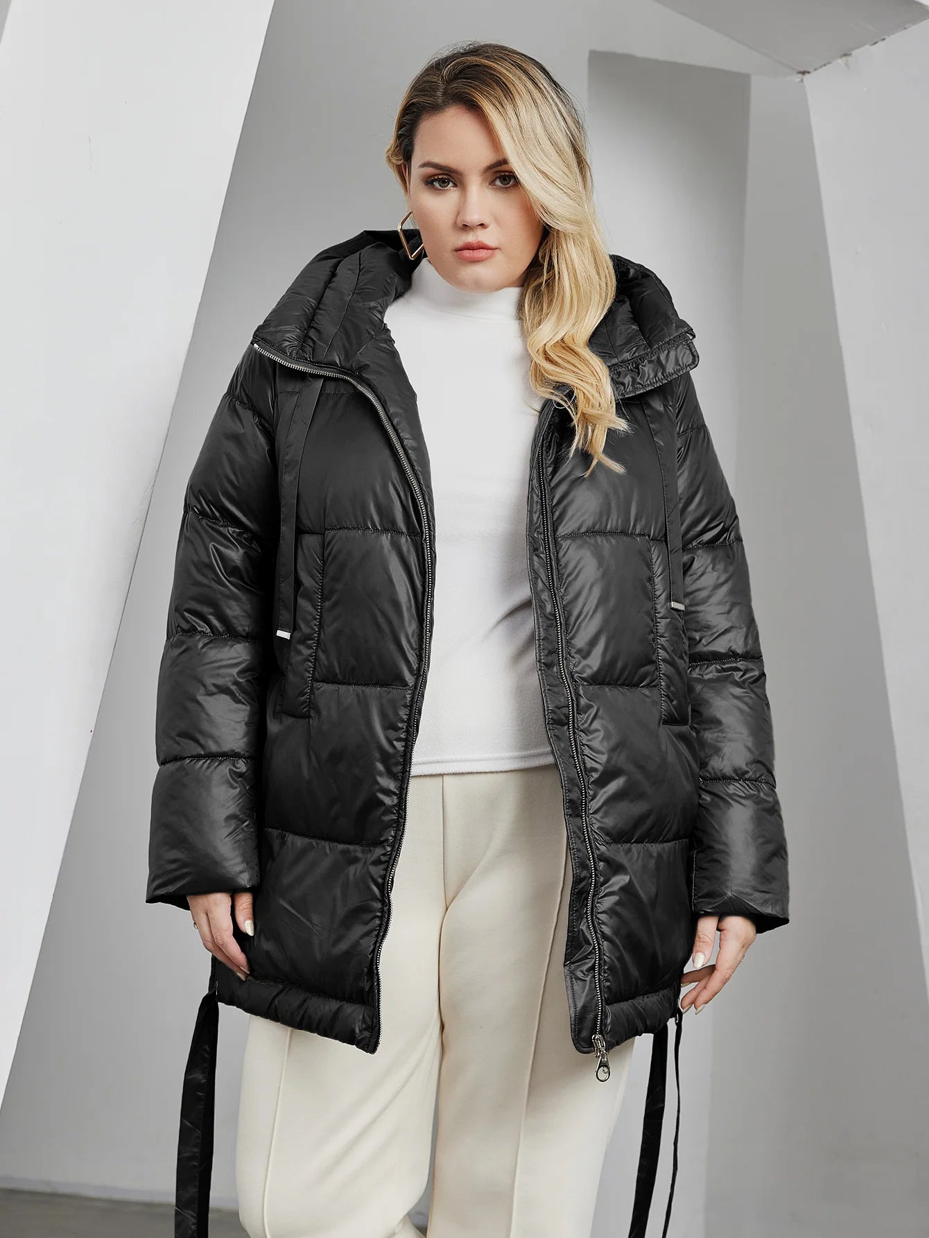 Women's Quilted Winter Parka - Plus Size Hooded Down Jacket