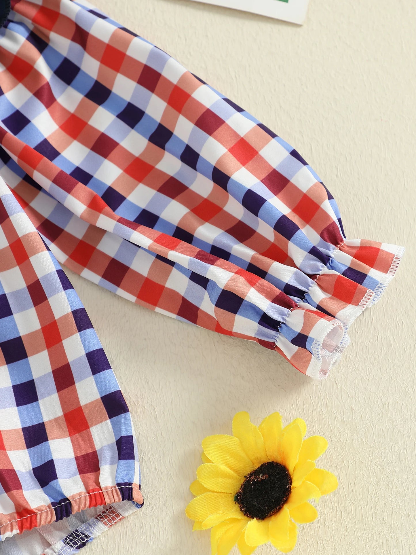 Toddler Baby Girls' Plaid Romper Dress - Animal Embroidery Smocked Jumpsuit with Headband