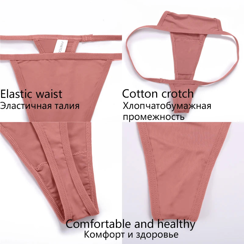 Women's Cotton Seamless Thong Set - Low Waist Comfort Underwear (2 Pack)