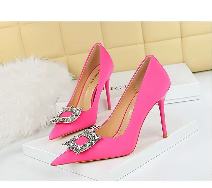 Women's Metal Rhinestone High Heels Silks Satins  Stilettos