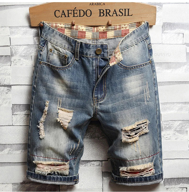 Men's Ripped Hole Denim Shorts