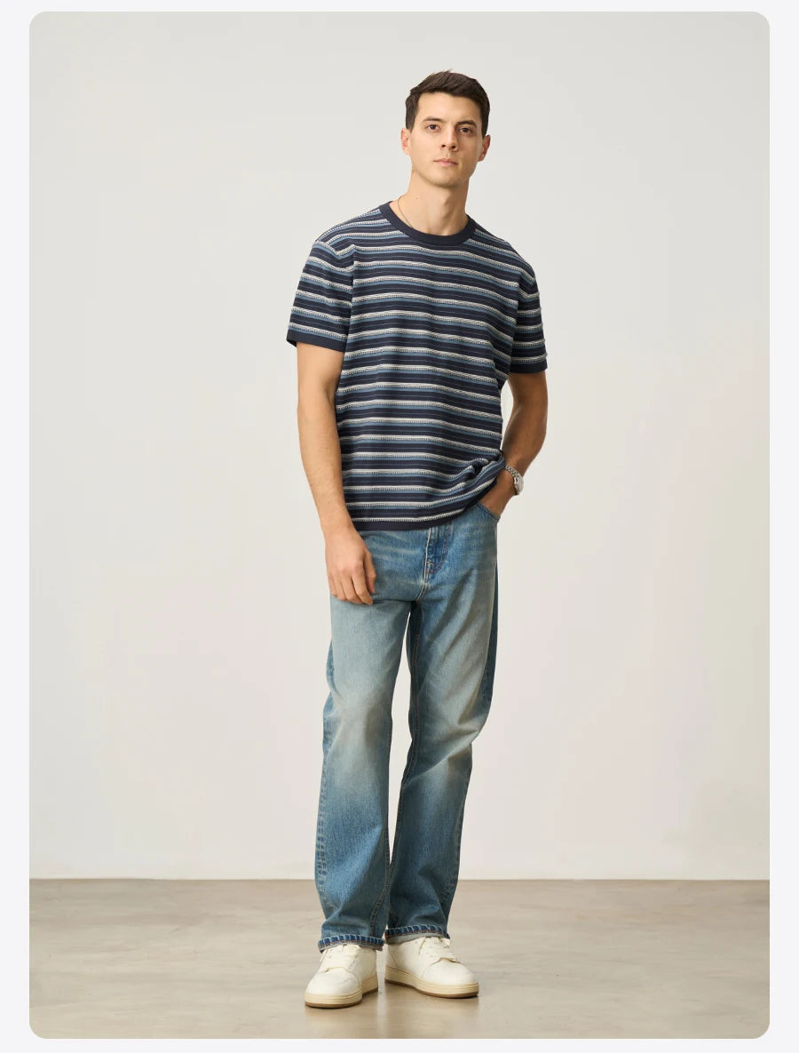 Men's Premium Knitted Striped T-Shirt - 14 Gauge Jacquard Regular Fit