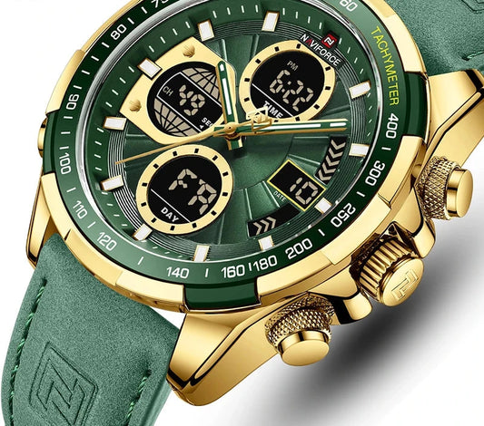 Men's Leather Military Sport Waterproof Watch - Chronograph Quartz Wristwatch
