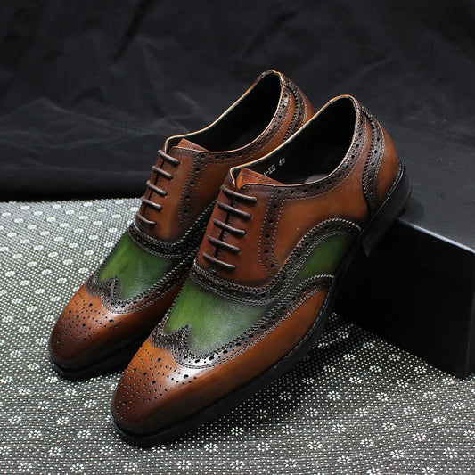 Men's Oxfords Genuine Leather Classic Wingtip Lace-Up  Wedding Party Business Office Formal Shoes