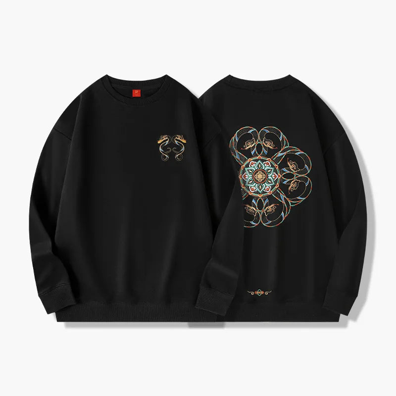 Snake Embroidery Crew Neck Sweater