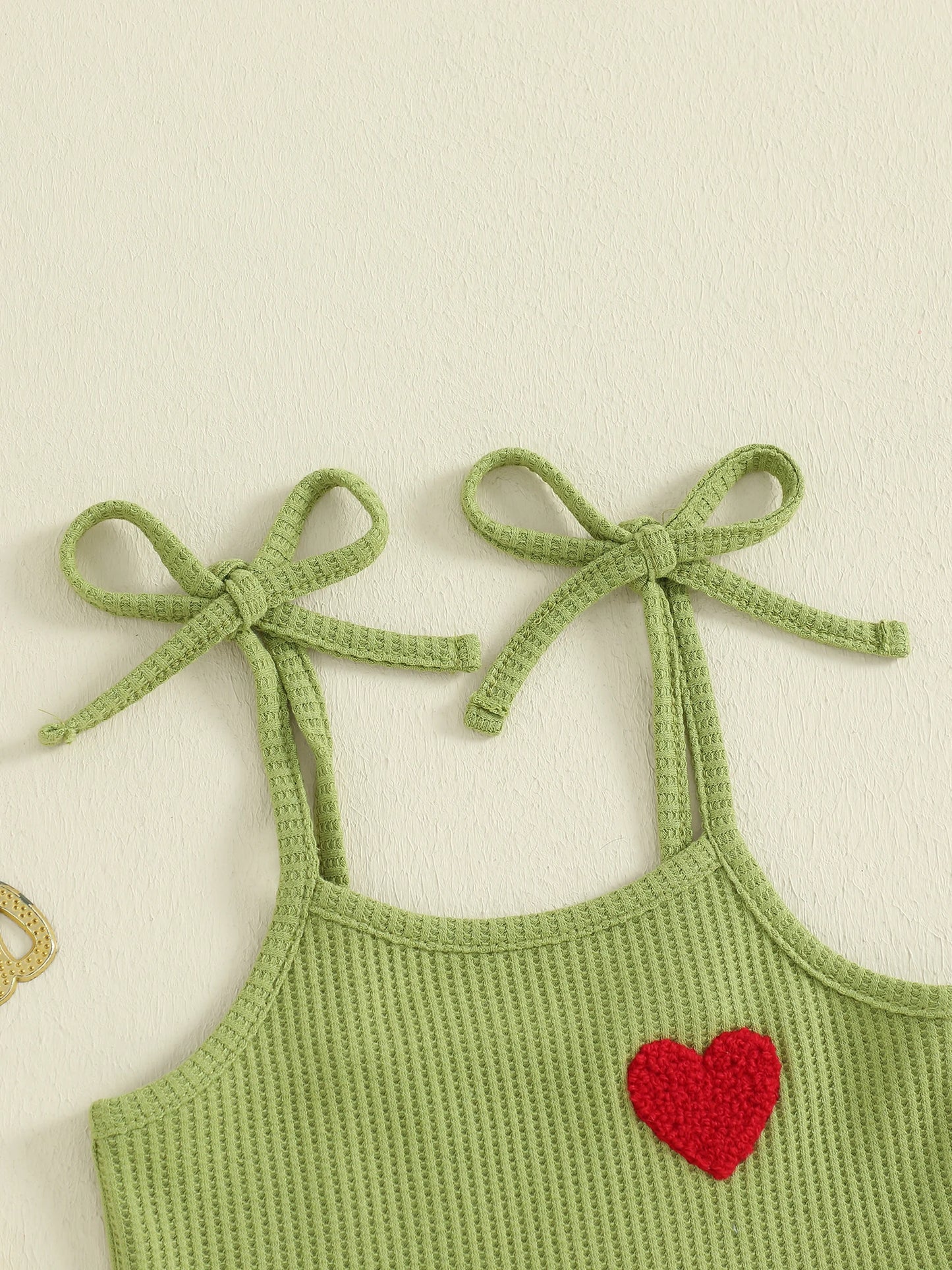 Toddler Girls' Christmas Flare Pants Romper - Heart Embroidery Sleeveless Bell Bottom Overalls