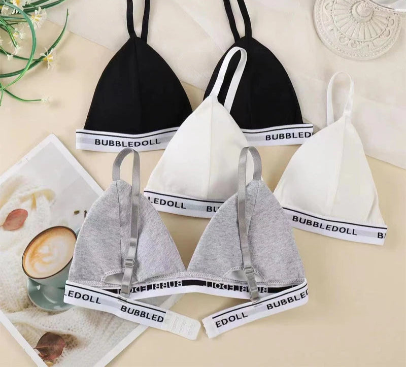 Women's Cotton Triangle Cups Bra Deep V Padded Brassiere Underwear Letter Push Up Lingerie Bra