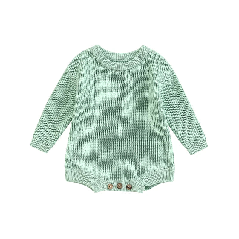 Baby Sweater Romper - Solid Knitted Long Sleeve Pullover Jumpsuit