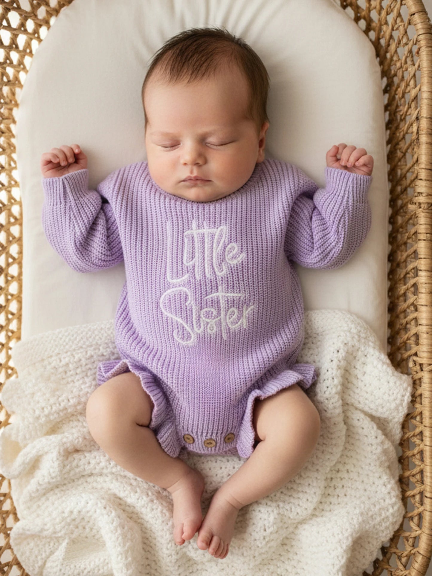 Letter Embroidery Long Sleeve Sweater Romper (0-12M)