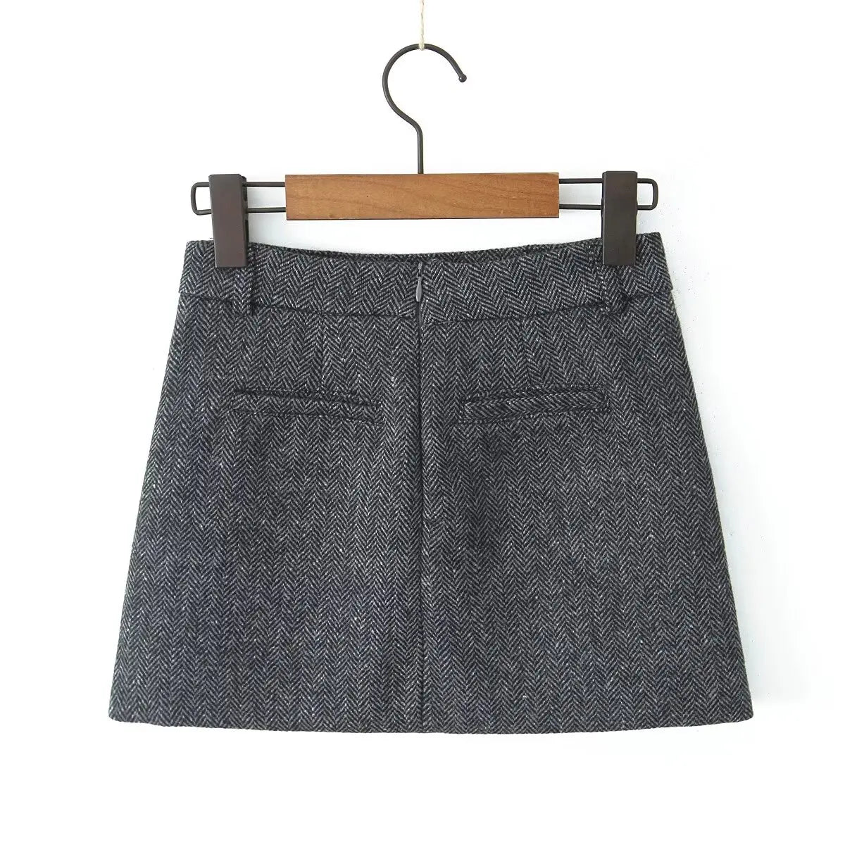 Vintage High Waist Woolen A-Line Mini Skirt - Elegant Office Wear Skirt
