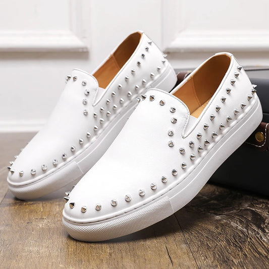 Men's Punk Rivet Leather Slip-On Loafers | Skate & Casual | EU 38–48