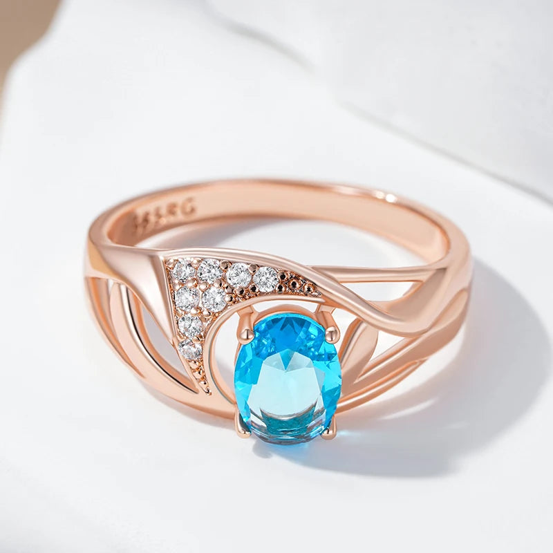 Dazzling Blue Zircon Wedding Ring - Rose Gold