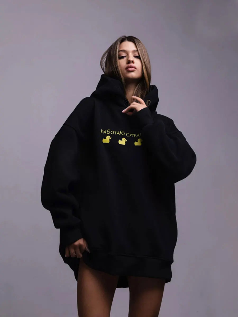 Women's Oversized Three Duck Print Hoodie