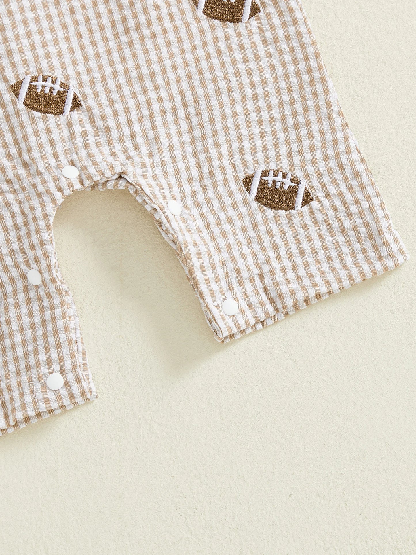 Baby Plaid Romper Overalls - Sleeveless Football Embroidery Jumpsuit (0-18M)