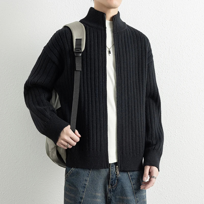 Men's V-Neck Knit Cardigan - Slim Fit Casual Sweater