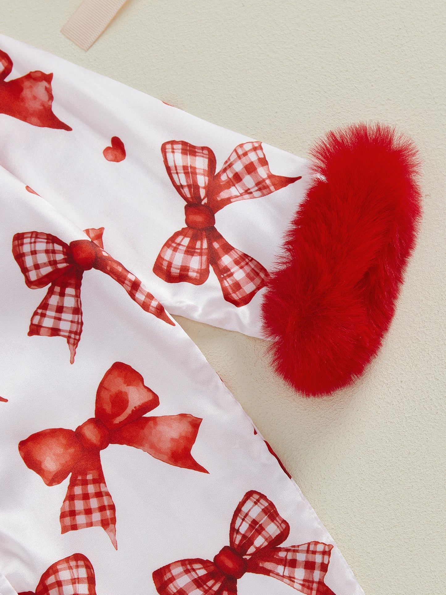 Baby Girls Romper - Heart Print Lapel Collar Jumpsuit with Fur Cuffs