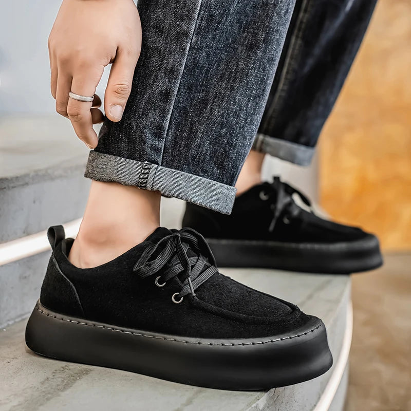 Men's Platform Suede Shoes Lace Up Shoes