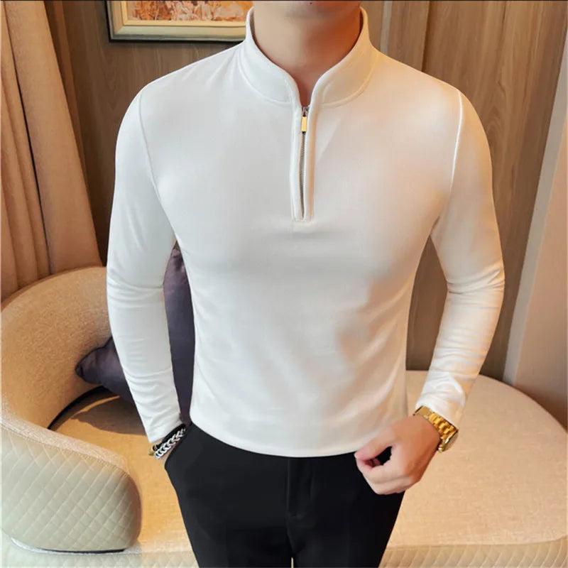 Men's Slim Fit Half-Zip Stand Collar T-Shirt