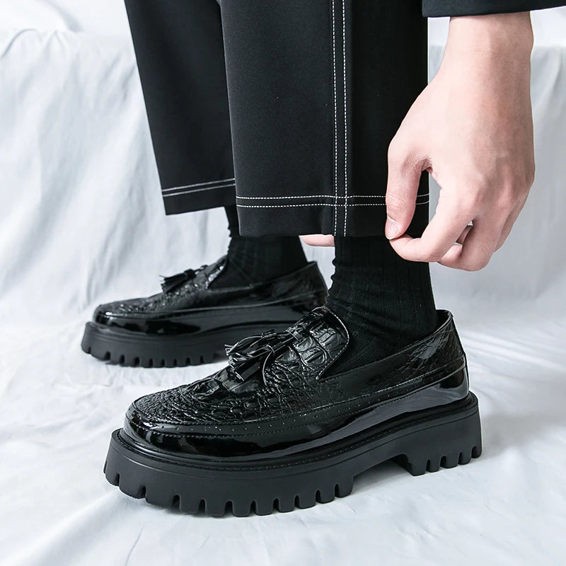 Leather Business Dress Shoes - Men's Slip-On Platform Loafers & Work Flats