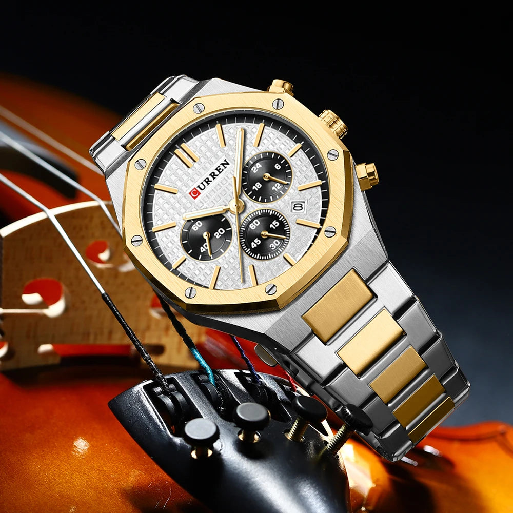Luxury Gold Multifunction Quartz Watch - Luminous Sport Chronograph