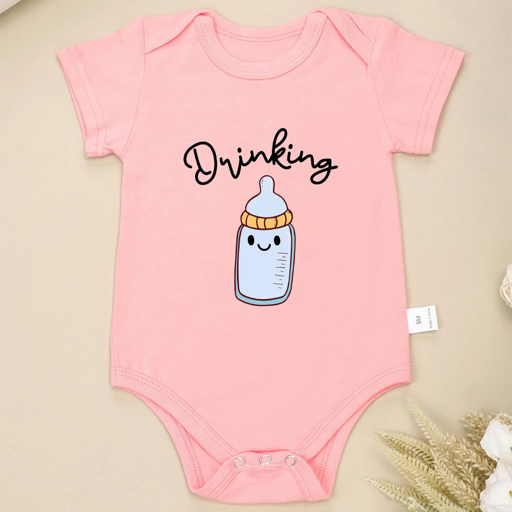 "Drinking Buddies " Funny Twin Baby Romper Bodysuit Summer Cotton Short Sleeve Outfits