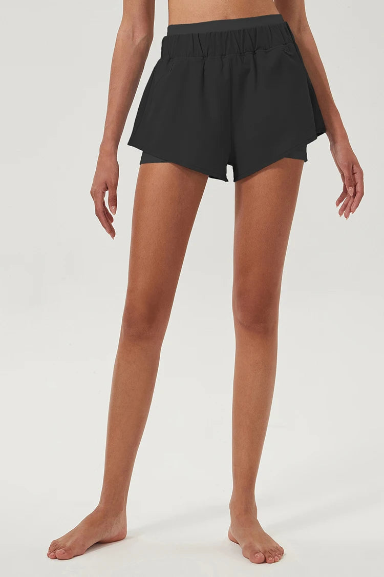 Women's  2 In 1 Fitness Running Woven Breathable Side Pocket Yoga  Quick Dry Soft Gym Shorts