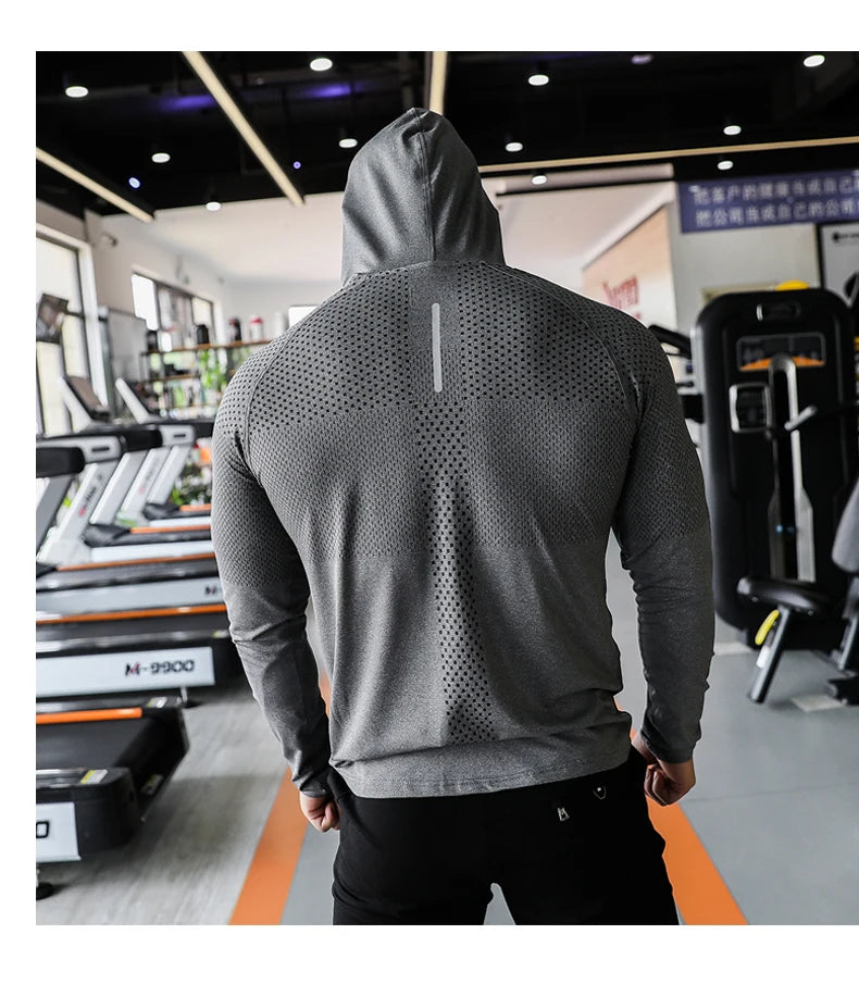 Men's Fitness Tracksuit Running Sport Hoodie Gym Hooded Outdoor Workout Athletic  Muscle Training Sweatshirt Top