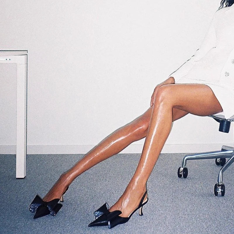 Women's Rhinestone Bowknot Satin Pointed Heel Sandals - Bridesmaid Party Shoes