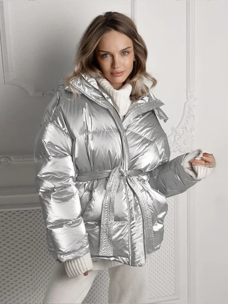 Women's Glossy Hooded Cotton-Padded Jacket